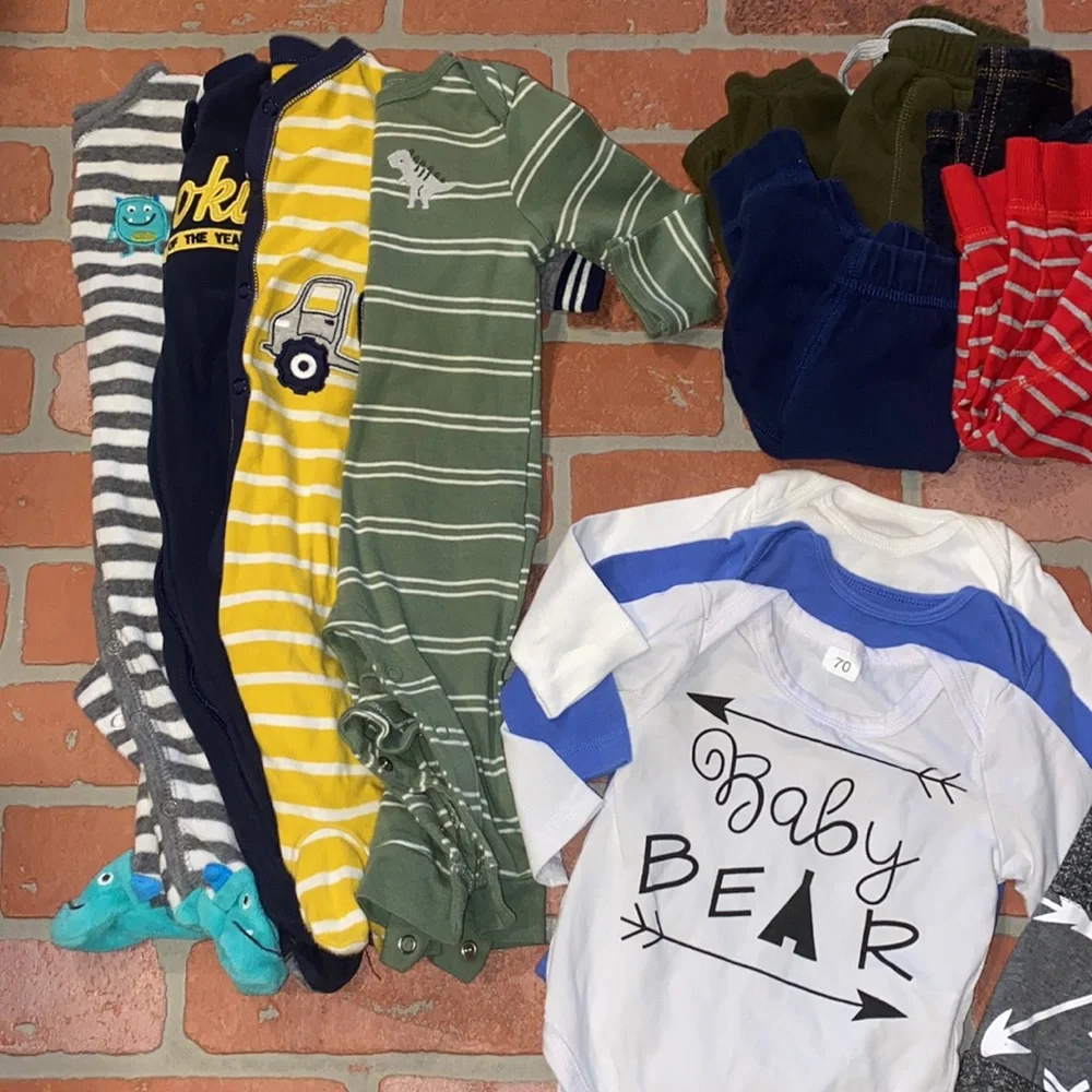 Babyboy 6m fall/winter footie, romper, onesie bundle!!